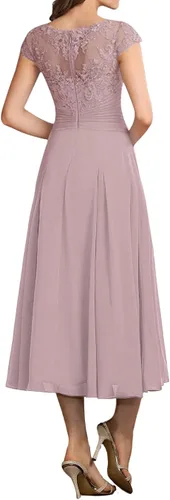 Vista 2 de Wedding Guest Dresses for Women Lace Mother of The Bride Dresses Chiffon Formal Evening Dress Tea Length