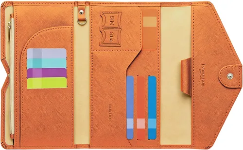 Vista 9 de ZOPPEN Cartera de viaje con bloqueo RFID multiuso (Ver.4) Portatarjetas de pasaporte y vacunación ComboTri-fold Document Organizer Travel #15 Azul