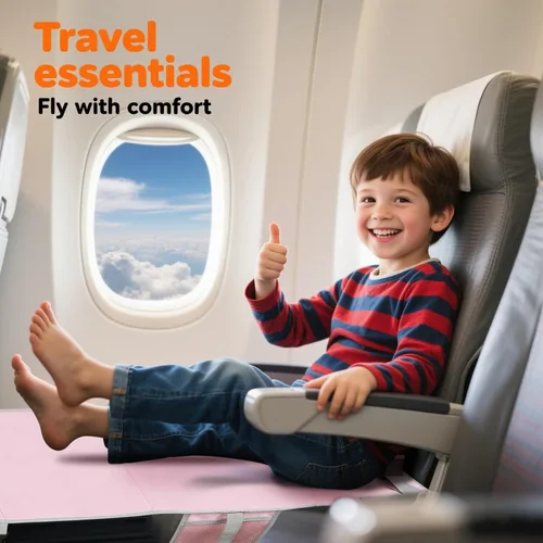 Vista 4 de Extensor de asiento de avión para niños pequeños, extensor de asiento de avión, reposapiés para niños, accesorios de viaje (rosa)