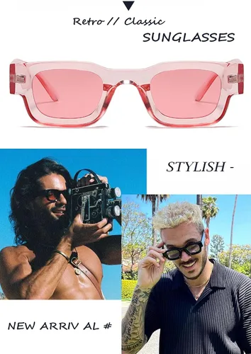 Vista 2 de Lentes de sol polarizados rectangulares retro para cara pequeña, para mujeres y hombres, con marco grueso, cuadrados, con protección UV400