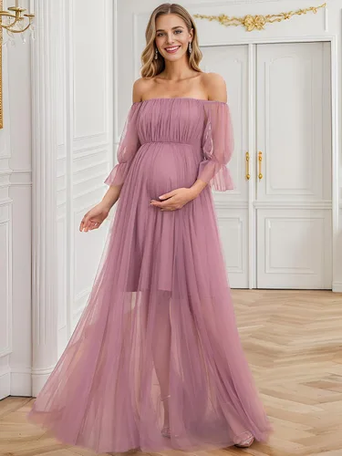 Vista 4 de Ever-Pretty Vestido de maternidad de tul con hombros descubiertos para mujer 20862