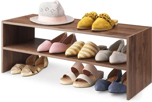 Vista 10 de Whitmor - Estante para zapatos apilable de madera con 2 estantes, nogal, 61 centímetros, paquete de 2