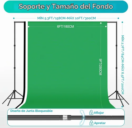 Vista 2 de EMART Kit de iluminación fotográfica de 6.5x10FT con soporte de fondo para Paraguas dorado/plata/blanco