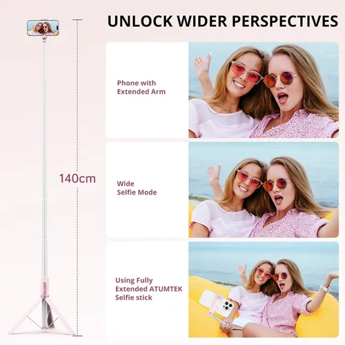 Vista 9 de ATUMTEK Trípode selfie stick de 55", trípode extensible todo en uno de aluminio para teléfono con control remoto Bluetooth recargable para iPhone