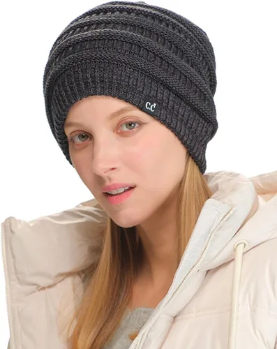 Vista 18 de C.C Winter Oversized Beanie Hat with Fuzzy Lining – Thick Knit Thermal Beanie for Cold Weather, Soft Warm Fleece Lined Cap