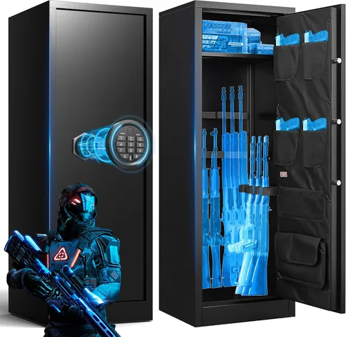 Vista 8 de Marcree Caja fuerte biométrica para armas 5-8, gabinetes de armas para rifles y escopetas, caja fuerte para rifle con gabinete interior, cajas