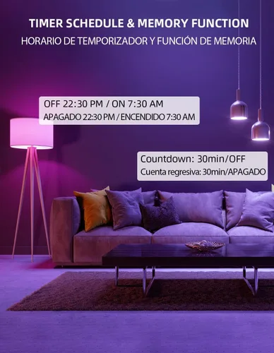 Vista 3 de Bombillas LED inteligentes WiFi, compatibles con Alexa y Google Home Assistant, sincronización de música, bombilla cambiante multicolor, A19 E26 10W