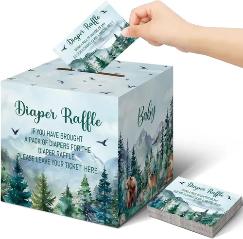 Vista 20 de Teling 51 boletos para rifas de pañales con caja de tarjetas, decoración de baby shower, caja de revelación de género para fiesta de rifas