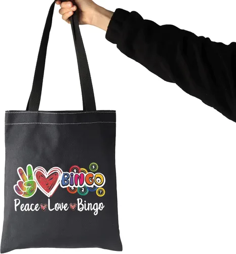 Vista 4 de JXGZSO Bingo Caller Bag Lucky Bingo Bolsa Cosmética Paz Amor Bingo Bolsa De Compras Divertido Jugador De Bingo Casino Amante Regalo