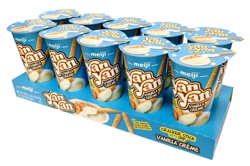 Vista 6 de Meiji Yan Yan - Palitos de inmersión, crema de fresa, 2 onzas, paquete de 10 unidades, palitos de galletas con frases divertidas de animales