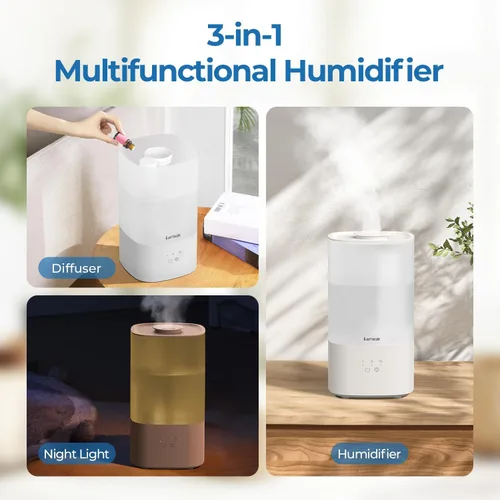 Vista 3 de Humidificadores de 2.5L para dormitorio, humidificadores de niebla fría de llenado superior para habitación grande, fáciles de llenar y limpiar, 30H