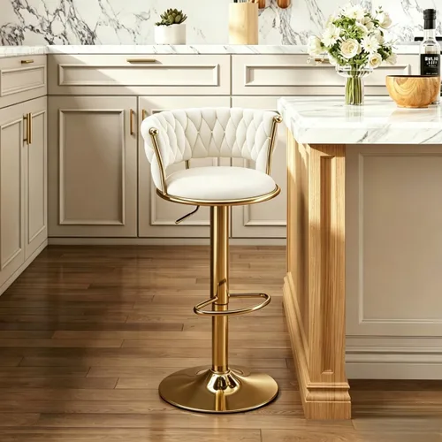 Vista 9 de Velvet Bar Stools Set of 1, Swivel Counter Height Barstools with Woven Backrest, Adjustable Height Bar Stools for Kitchen Island, Home Bar, Pub