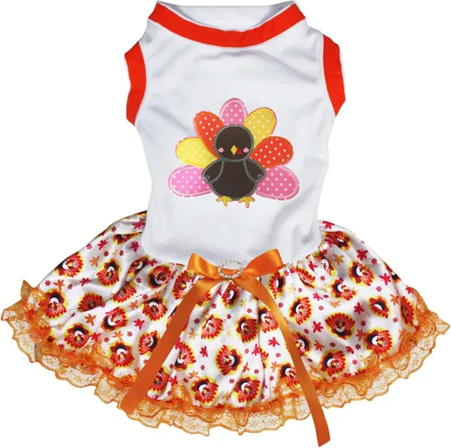 Vista 7 de Petitebella Vestido de cachorro de pavo arcoíris (marrón/naranja, talla XS)