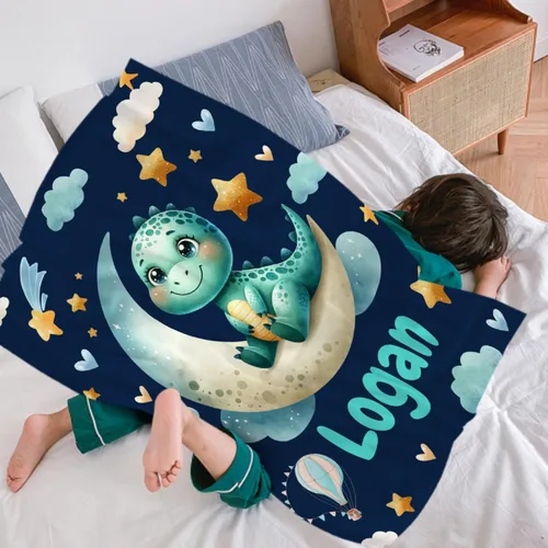 Vista 55 de Manta de regalo personalizada de dinosaurio con nombre para niñas, niños, recién nacidos, dinosaurio, manta personalizada para envolver al bebé