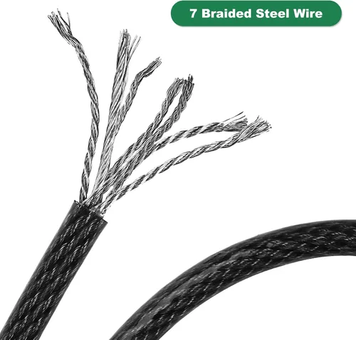 Vista 3 de Cable de seguridad de servicio pesado resistente a cortes de 7 pies x 1/2 pulgada Acero trenzado flexible recubierto de vinilo con extremos