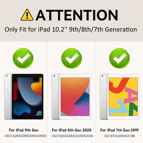 Vista 2 de BMOUO Funda para iPad de 9ª/8ª/7ª generación -10.2 pulgadas 2021/2020/2019 con protector de pantalla, soporte giratorio de 360º correa de mano