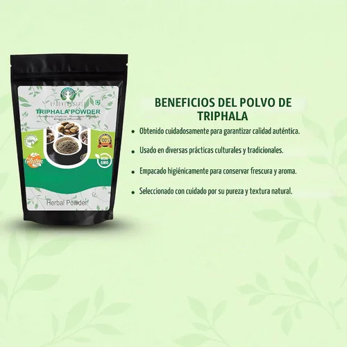 Vista 5 de AYURVEDASHREE Triphala Polvo 200 Gm Combinación de Amla, Haritaki y Bibhitaki Sin OGM Vegano.