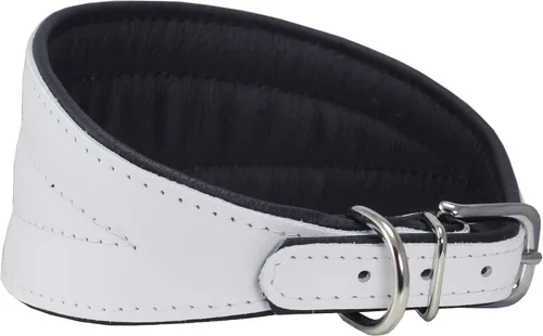 Vista 4 de Dogs My Love Collar de perro cónico acolchado extra ancho de cuero real (cuello de 11 a 13 pulgadas; 2 pulgadas de ancho, blanco)