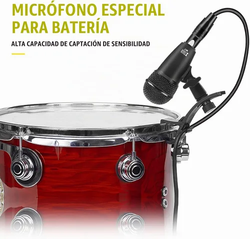 Vista 6 de XTUGA MI7 Kit de micrófono de tambor, 7 piezas de metal con cable dinámico
