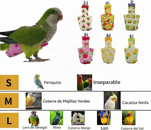Vista 2 de 6 pañales lavables y reutilizables para pájaros, con forro impermeable y correas ajustables, juego de pañales suaves para periquitos