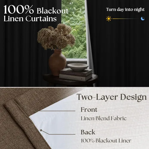 Vista 99 de Juego de 2 paneles de cortinas plisadas negras de 80 pulgadas para sala de estar, cortinas plisadas de lino con forro de 80 pulgadas de largo, 100%