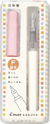 Vista 2 de Pilot Pluma estilográfica Kakuno de punta fina, cuerpo blanco suave tapa rosa (FKA-1SR-SPF)
