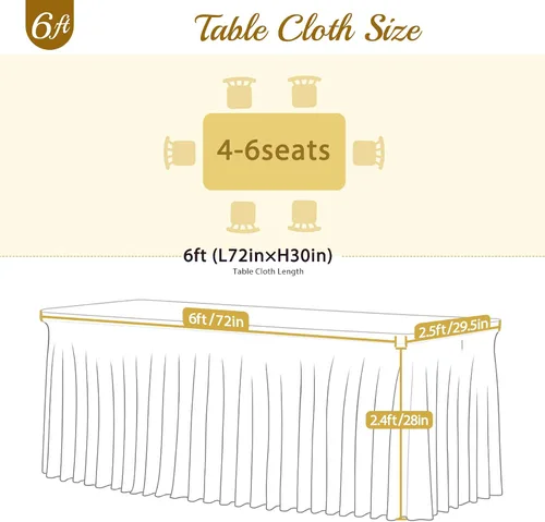 Vista 6 de Manteles de mesa de elastano azul bebé de 6 pies para mesas rectangulares, sin arrugas, rectangular, elástico, ajustable de 6 pies con falda