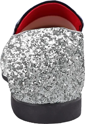 Vista 6 de Haza Pairs Pantuflas brillantes para hombre, con lentejuelas metálicas, con textura, esmoquin con purpurina, mocasines de graduación, zapatos