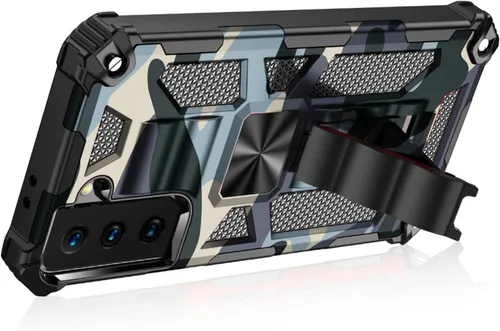 Vista 7 de Funda compatible con Samsung Galaxy S20 FE, resistente estilo militar, PC+TPU a prueba de golpes, camuflaje con soporte y soporte de metal