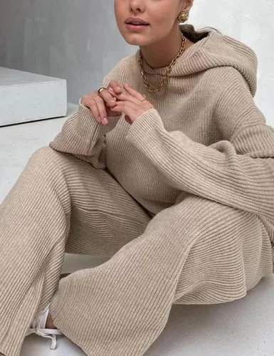 Vista 2 de PEHMEA Conjunto deportivo de dos piezas para mujer, sudadera con capucha de manga larga y pantalones con cordón