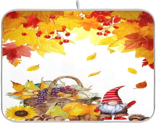 Vista 24 de Tapete de secado de platos de otoño de calabaza y arce de 16 x 18 pulgadas, absorbente para platos de otoño, protector para cocina de secado rápido
