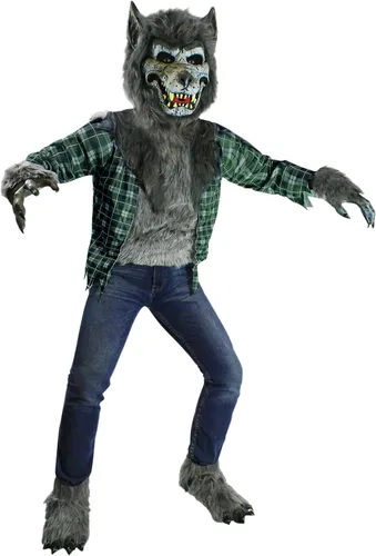 Vista 9 de Spooktacular Creations Disfraz de hombre lobo aullando con máscara, disfraz de Halloween para niños, traje de lobo para niños Azul