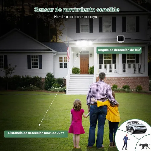 Vista 4 de GLORIOUS-LITE - Luz de seguridad solar para exteriores, luz LED solar de 1600LM con sensor de movimiento y 3 cabezales ajustables, 5500K Blanco