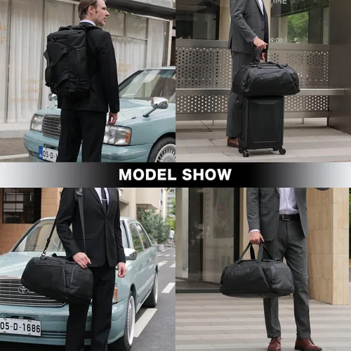 Vista 7 de Bolsa de viaje 40L, bolsa de gimnasio grande 4 en 1 con zapatos y ropa húmeda y compartimentos para laptop, color negro, Negro -, Bolsa de viaje