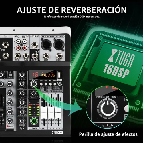 Vista 4 de XTUGA KP4 Mezclador de audio de 4 canales con Bluetooth, controlador de tablero de sonido DJ