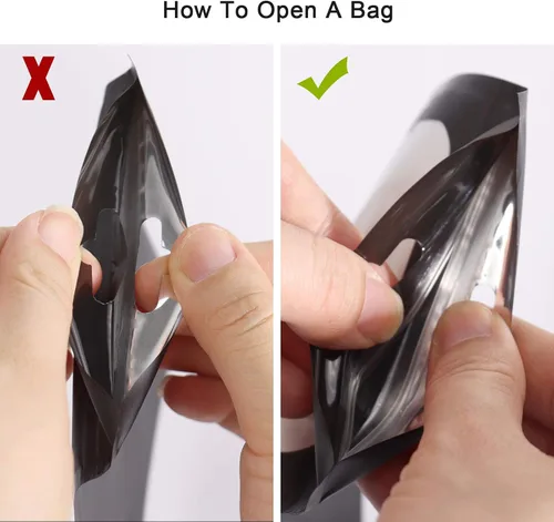 Vista 6 de 100 bolsas de Mylar resellables, a prueba de olores, con ventana transparente; bolsa de papel aluminio, plana, con cierre resellable.