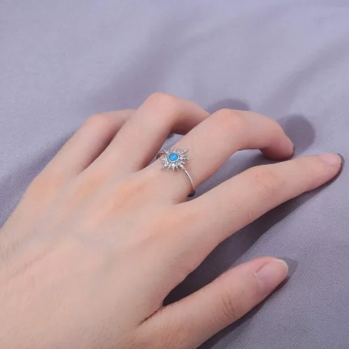 Vista 3 de CiNily - Anillo de piedras preciosas para mujer con ópalo de fuego, color azul y aguamarina, chapado en rodio, talla 5 12