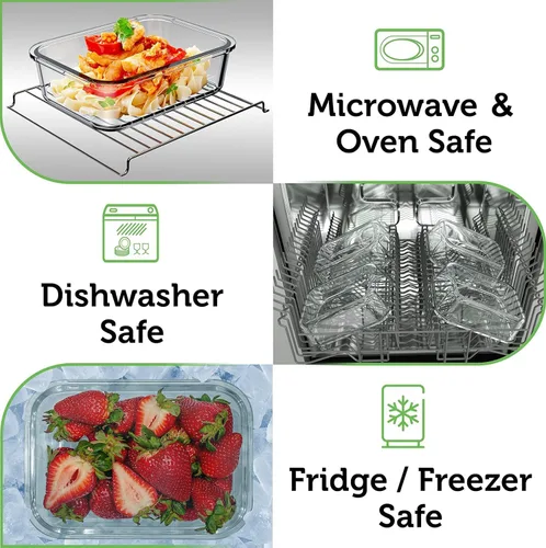 Vista 3 de Paquete de 4 recipientes de vidrio para almacenamiento de alimentos con tapas de bambú, vajilla de vidrio para preparación de comidas con tapa