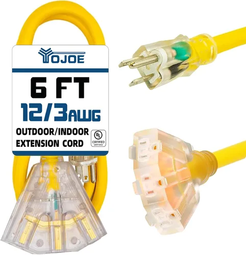 Vista 24 de YOJOE Cable de extensión de 3 salidas para interiores y exteriores con extremo iluminado, cable de alimentación de 3 clavijas 15A resistente a