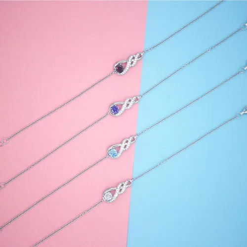 Vista 7 de LOCIBLO Pulseras de piedra natal para mujeres y niñas, plata de ley 925, oro blanco, colgante de infinito, regalo de aniversario, cumpleaños