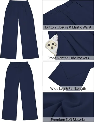 Vista 5 de GRAPENT Pantalones de pierna ancha para mujer, pantalones de vestir holgados de tiro alto para oficina, trabajo, negocios o uso informal