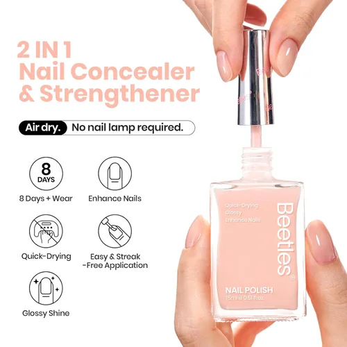 Vista 2 de Beetles - Esmalte de uñas, esmalte de uñas nude, corrector de uñas de gelatina rosa, secado rápido