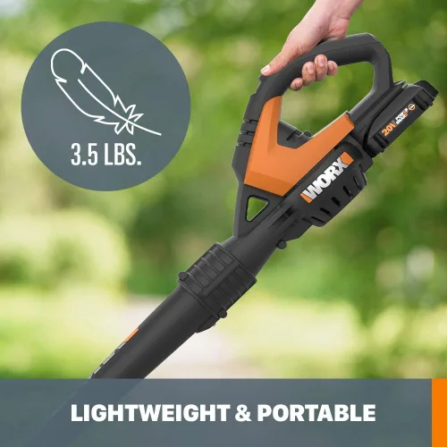 Vista 5 de WORX WG545.9 Soplador de hojas inalámbrico de 20V, sopladores eléctricos para el cuidado del césped con 120 MPH y 2.7 libras, diseño de boquilla