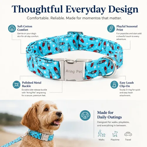 Vista 288 de Aring Pet Collar de algodón, ligero y ajustable, con hebilla de liberación rápida, para perros pequeños, medianos y grandes, para cachorros, S, Hoja