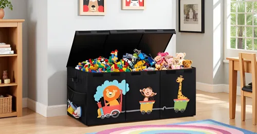 Vista 5 de Caja de juguetes XL - Contenedores de almacenamiento de juguetes con tapas, baúl plegable para niños y niñas, organizador de juguetes grandes