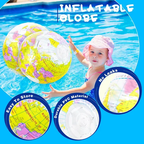 Vista 3 de Globo inflable de 16 pulgadas para inflar, globo del mundo de PVC, bola de playa, juguetes para niños, juego de piscina, juego en el aula, jugar