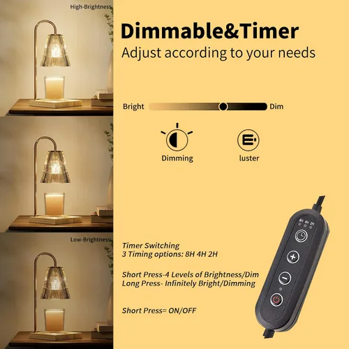 Vista 3 de Lámpara calentadora de velas, lámpara regulable con temporizador, regalos para mamá, calentador eléctrico de lámpara de vela con 2 bombillas