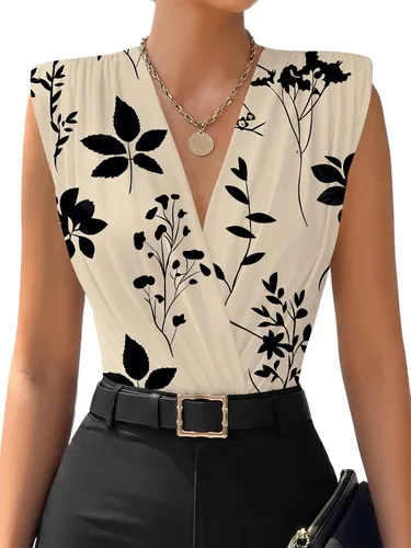 Vista 7 de LYANER - Leotardo sin mangas con cuello en V y fruncidos para mujer, con cinturón leopardo blanco