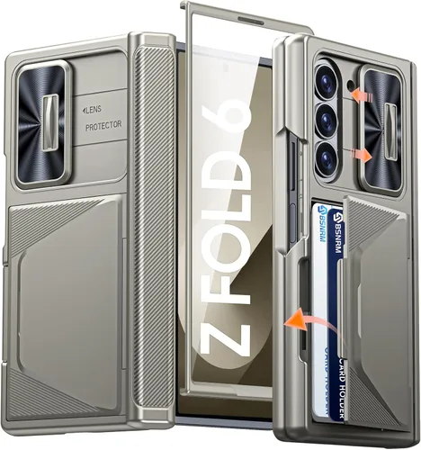 Vista 11 de Funda para Samsung Galaxy Z Fold 7 con tarjetero con bloqueo RFID, cubierta de lente deslizante integrada y protección de bisagra y protector