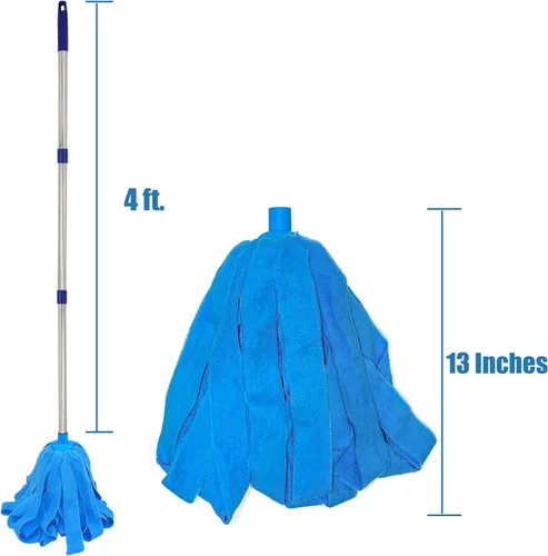 Vista 7 de Trapeador de acero inoxidable con dos cabezales de microfibra azul (1 poste y 2 cabezas)